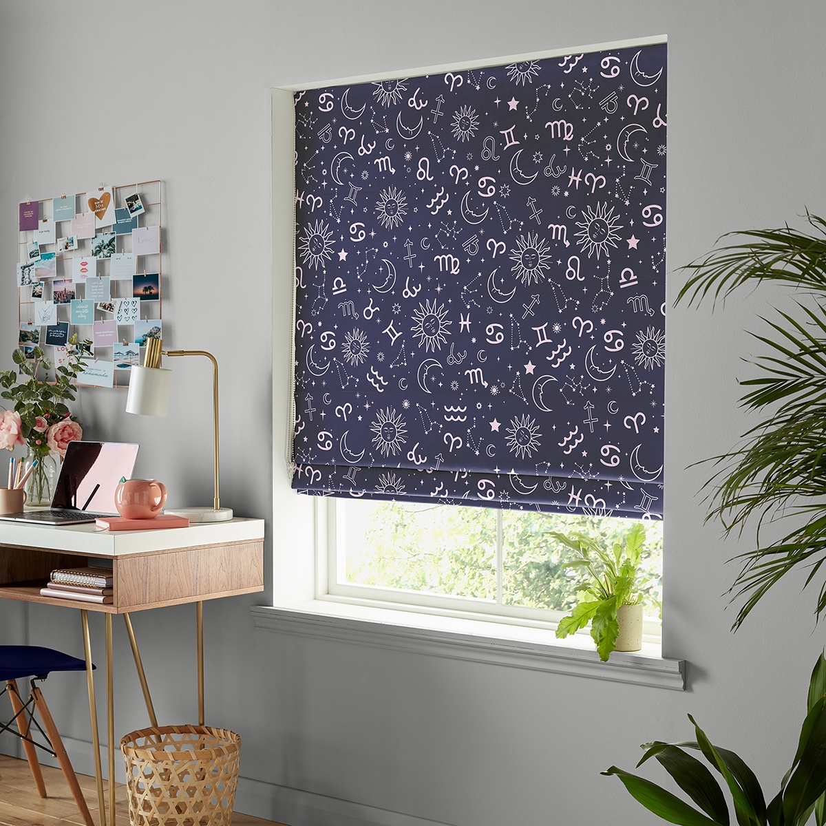 Product photograph of Zodiac Navy And Pink Roman Blind from Choice Furniture Superstore.